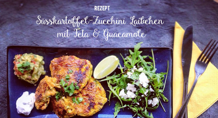 Süßkartoffel-Zucchini Laibchen mit Feta & Guacamole I